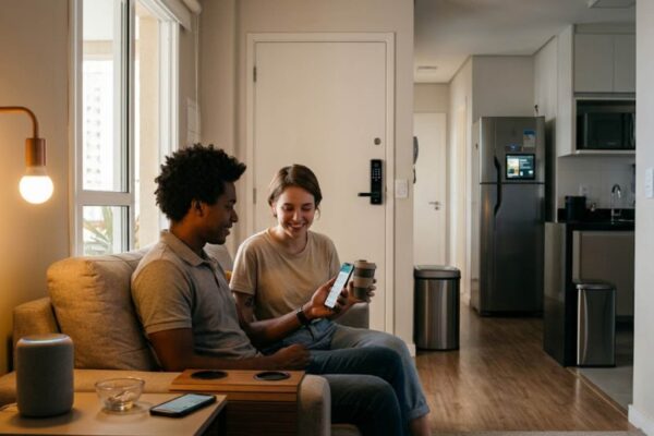 Casas inteligentes conquistam brasileiros com mais conforto, praticidade e segurança diária. (Imagem: Fala Ciência via Gemini)