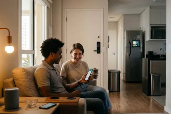 Casas inteligentes conquistam brasileiros com mais conforto, praticidade e segurança diária. (Imagem: Fala Ciência via Gemini)