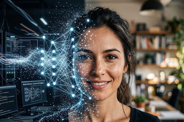 Seu cérebro vê uma pessoa real. A inteligência artificial vê matemática. (Imagem: Fala Ciência via Gemini)