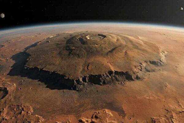 O maior vulcão do Sistema Solar fica em Marte e supera qualquer montanha da Terra. (Imagem: Fala Ciência via Gemini)