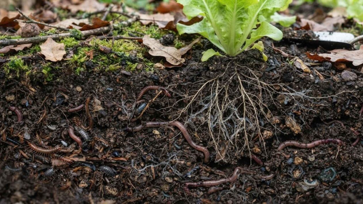 Um simples punhado de terra abriga bilhões de seres vivos essenciais para a vida no planeta. (Imagem: Fala Ciência via Gemini)
