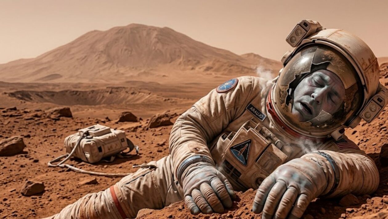 Sem traje espacial, Marte colocaria seu corpo em colapso em menos de um minuto. Entenda a ciência por trás disso. (Imagem: Fala Ciência via Gemini)