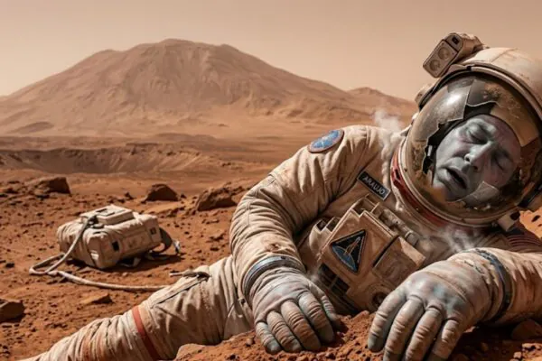 Sem traje espacial, Marte colocaria seu corpo em colapso em menos de um minuto. Entenda a ciência por trás disso. (Imagem: Fala Ciência via Gemini)