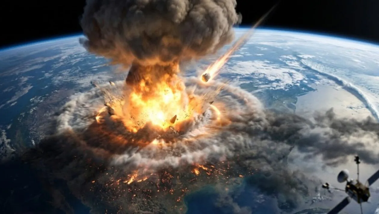 Um asteroide do tamanho do que extinguiu os dinossauros mudaria completamente o planeta hoje. (Imagem: Fala Ciência via Gemini)