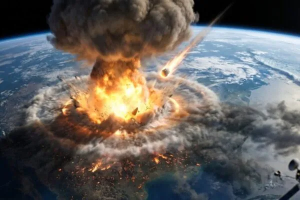 Um asteroide do tamanho do que extinguiu os dinossauros mudaria completamente o planeta hoje. (Imagem: Fala Ciência via Gemini)