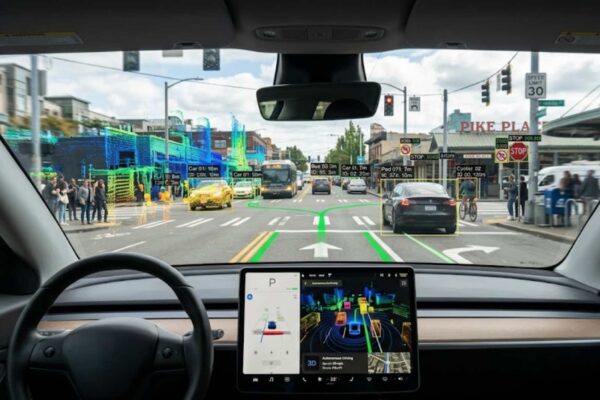 Os carros autônomos não enxergam como humanos, mas analisam tudo ao redor. (Imagem: Fala Ciência via Gemini)