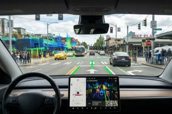 Os carros autônomos não enxergam como humanos, mas analisam tudo ao redor. (Imagem: Fala Ciência via Gemini)