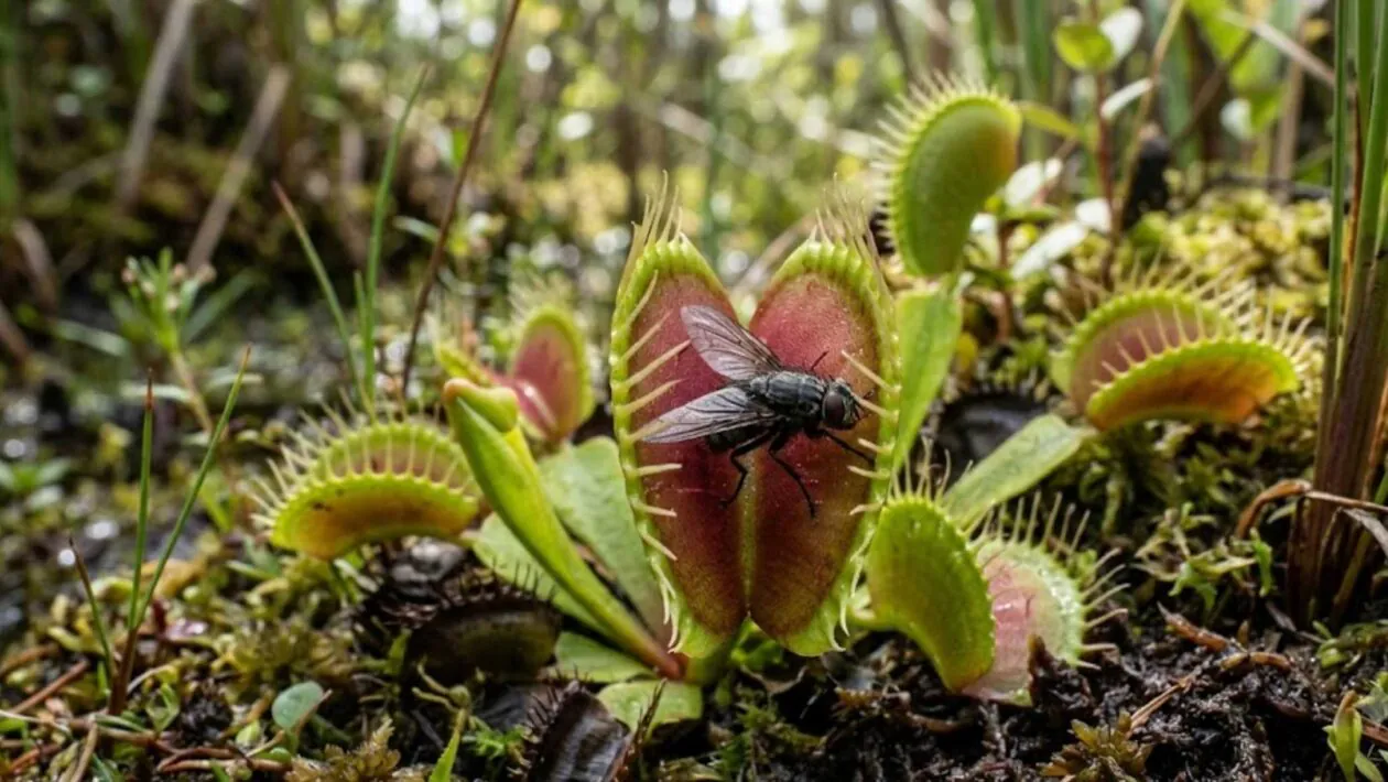 Algumas plantas não são passivas: evoluíram para capturar e digerir insetos como verdadeiras predadoras naturais. (Imagem: Fala Ciência via Gemini)