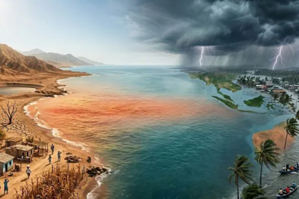 El Niño avança e pode intensificar calor, secas e chuvas extremas no mundo. (Imagem: Fala Ciência via Gemini)