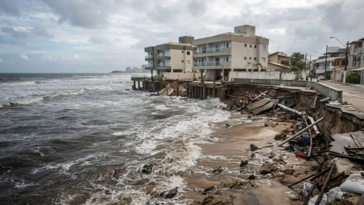 Algumas praias podem mudar completamente em poucos dias. A ciência explica por que isso acontece. (Imagem: Fala Ciência via Gemini)