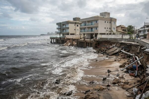 Algumas praias podem mudar completamente em poucos dias. A ciência explica por que isso acontece. (Imagem: Fala Ciência via Gemini)