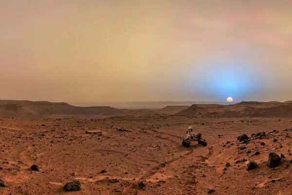 Marte é vermelho visto de longe, mas seu céu guarda uma surpresa incrível. (Imagem: Fala Ciência via Gemini)