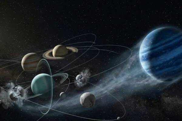 Estudo sugere que um planeta gigante pode ter sido expulso do Sistema Solar. (Imagem: Fala Ciência via Gemini)
