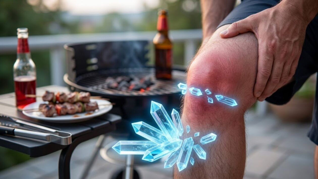 Cristais de ácido úrico inflamam as articulações. (Foto: Fala Ciência via Gemini)