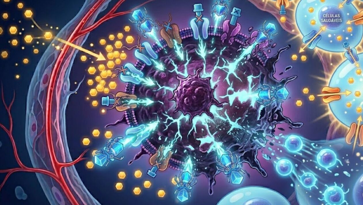 Cientistas miram o combustível das células tumorais. (Foto: Fala Ciência via Gemini)