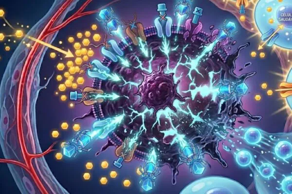 Cientistas miram o combustível das células tumorais. (Foto: Fala Ciência via Gemini)