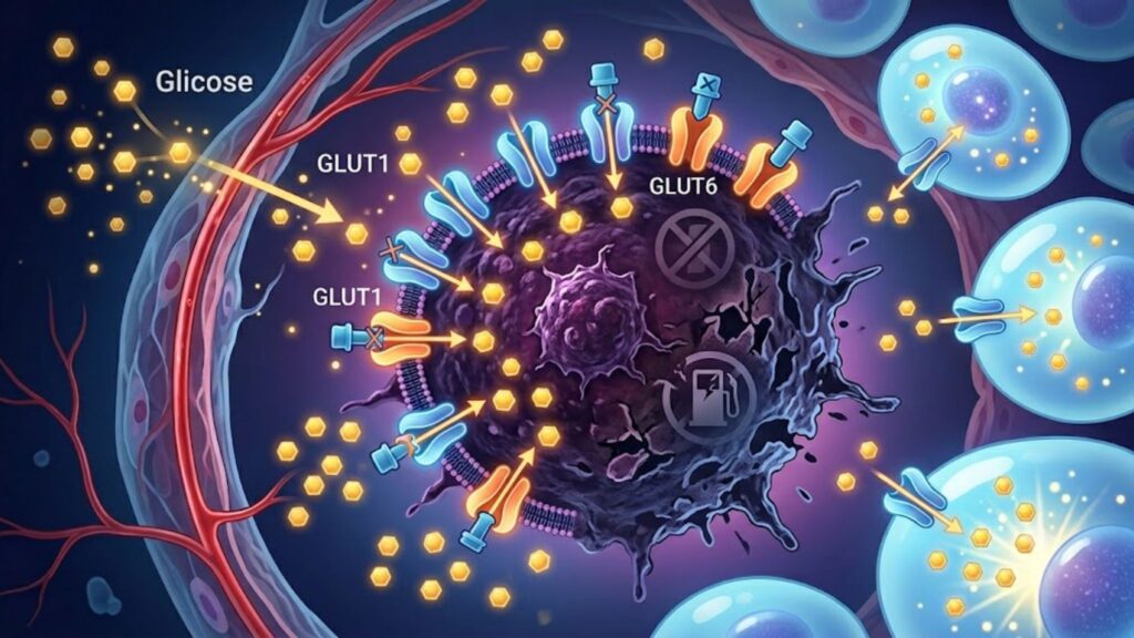 Bloquear glicose pode enfraquecer tumores. (Foto: Fala Ciência via Gemini)