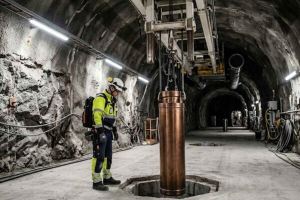 Finlândia constrói cemitério nuclear capaz de armazenar resíduos radioativos por 100 mil anos. (Imagem: Fala Ciência via Gemini)