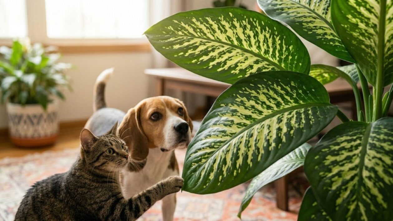 Cristais invisíveis da planta irritam mucosas dos pets. (Foto: Fala Ciência via Gemini)
