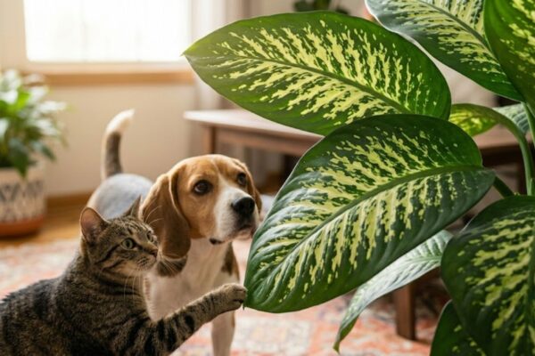 Cristais invisíveis da planta irritam mucosas dos pets. (Foto: Fala Ciência via Gemini)