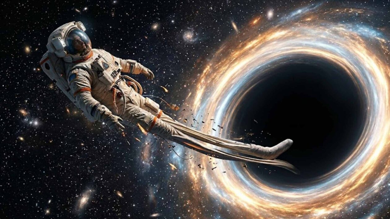Cair em um buraco negro teria um destino mais estranho que a ficção. (Imagem: Fala Ciência via Gemini)