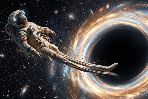 Cair em um buraco negro teria um destino mais estranho que a ficção. (Imagem: Fala Ciência via Gemini)