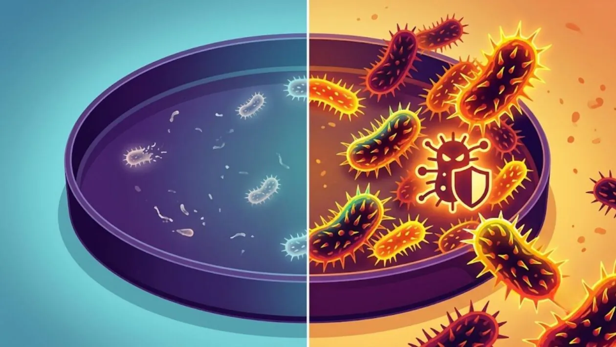 Parar o antibiótico cedo favorece bactérias resistentes. (Foto: Fala Ciência via Gemini)