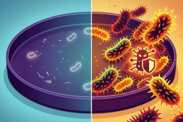 Parar o antibiótico cedo favorece bactérias resistentes. (Foto: Fala Ciência via Gemini)