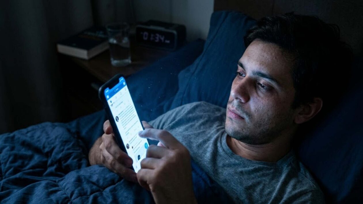 Seu celular pode estar enganando seu relógio biológico todas as noites (Imagem: Fala Ciência via Gemini)