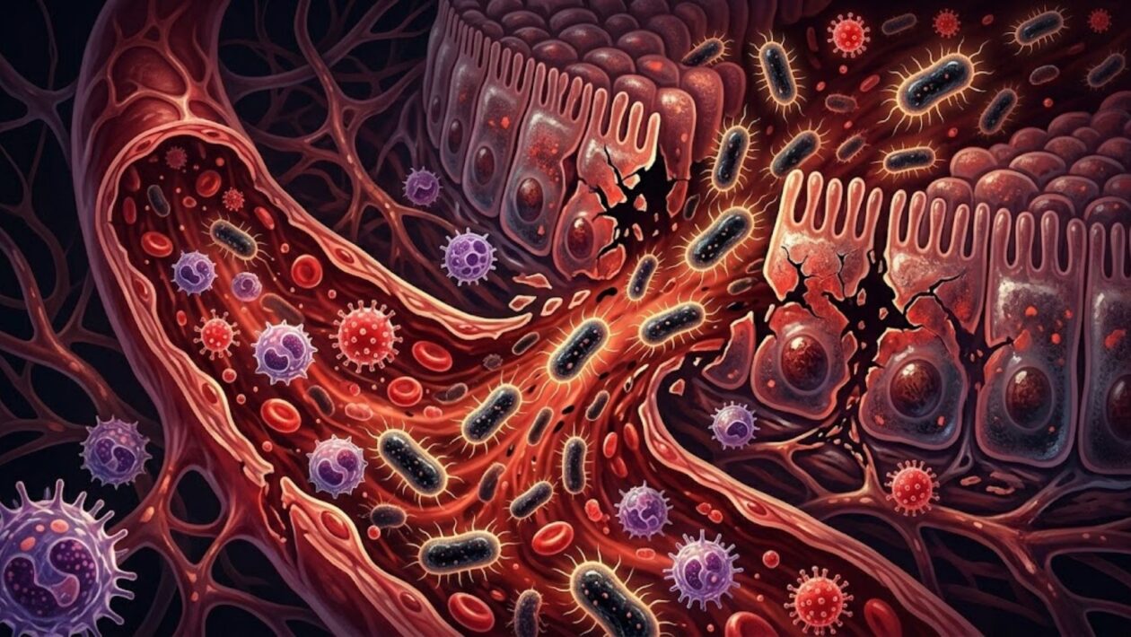 Intestino permeável pode liberar toxinas no sangue. (Foto: Fala Ciência via Gemini)
