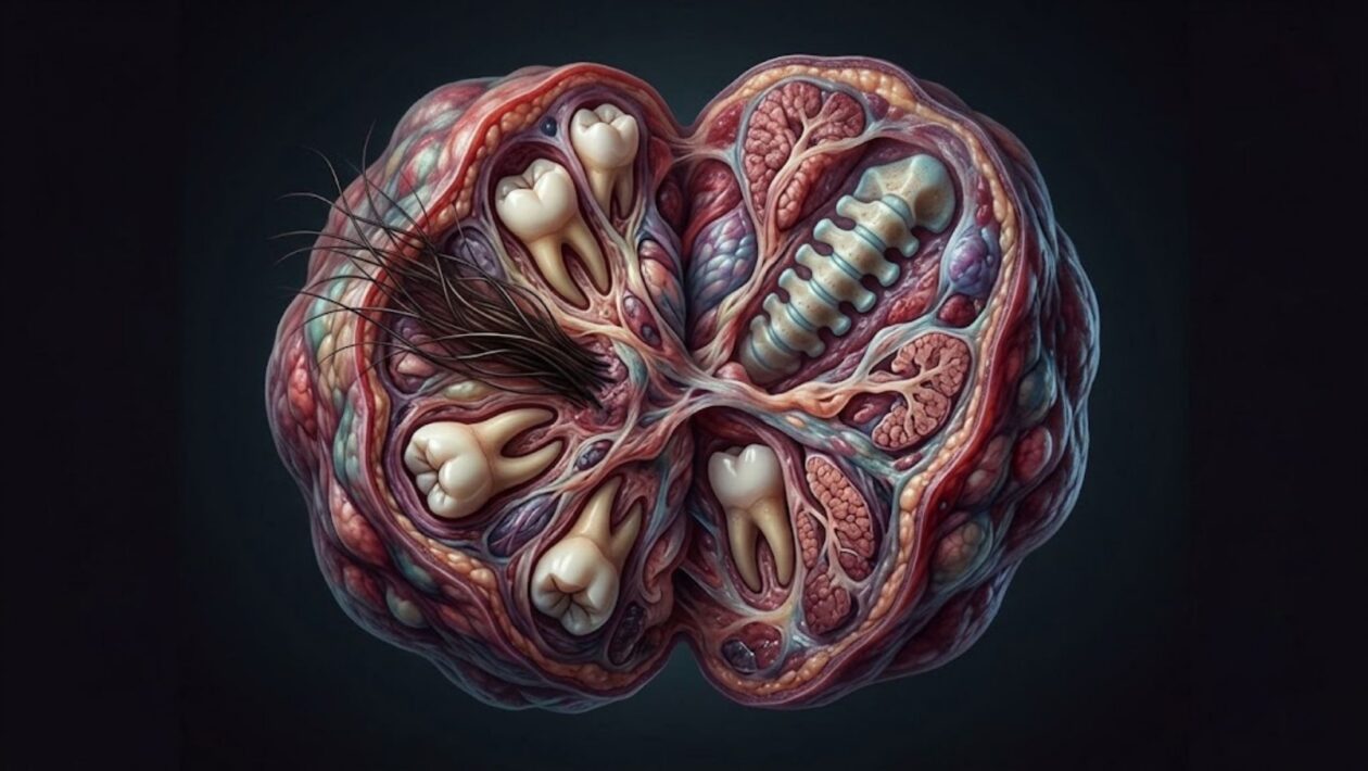 Teratomas podem conter dentes, cabelos e ossos. (Foto: Fala Ciência via Gemini)